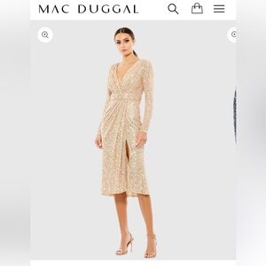 Stunning NWT MAC DUGGAL Sequined Long Sleeve Midi Dress Sz 14
